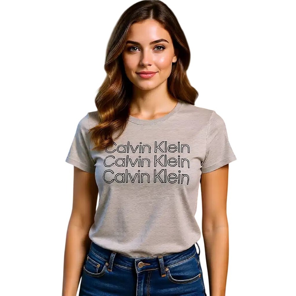 Calvin Klein Performance Womens Oatmeal Heather Triple Logo‎ T-Shirt Size M NWT